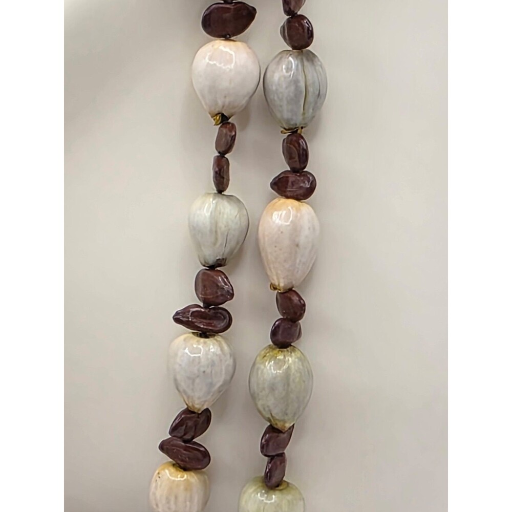VTG Natural Seeds & Beads Red and Earthtones Necklace 50" - Picture 4 of 5